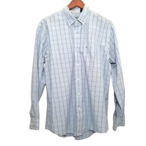 IZOD mens button down shirt size L large blue plaid long sleeve